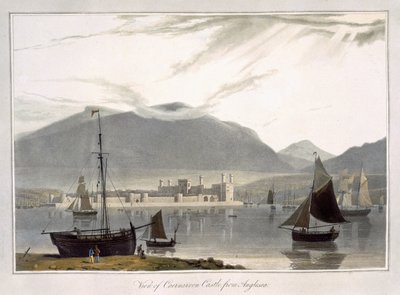 Veduta del castello di Caenarvon da Anglesea, da 
